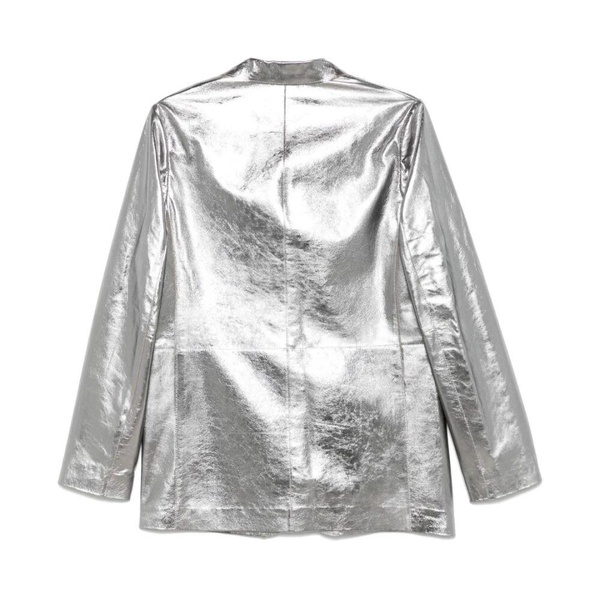 Silver-tone Button Jacket with Flap Pockets