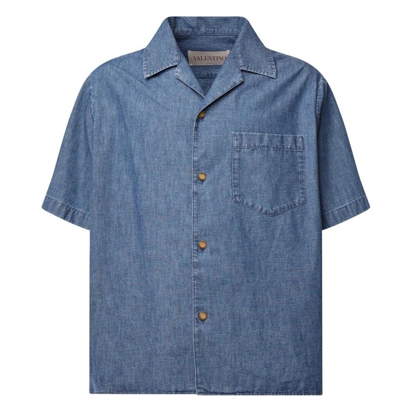 Blue Cotton Button-Up Shirt