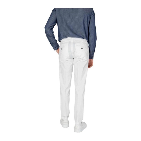 White Cotton Slim Fit Casual Trousers