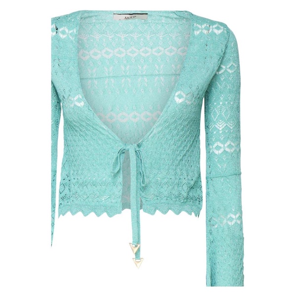 Crochet Lace V-Neck Aqua Sweater
