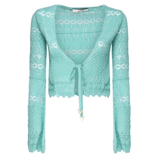 Crochet Lace V-Neck Aqua Sweater