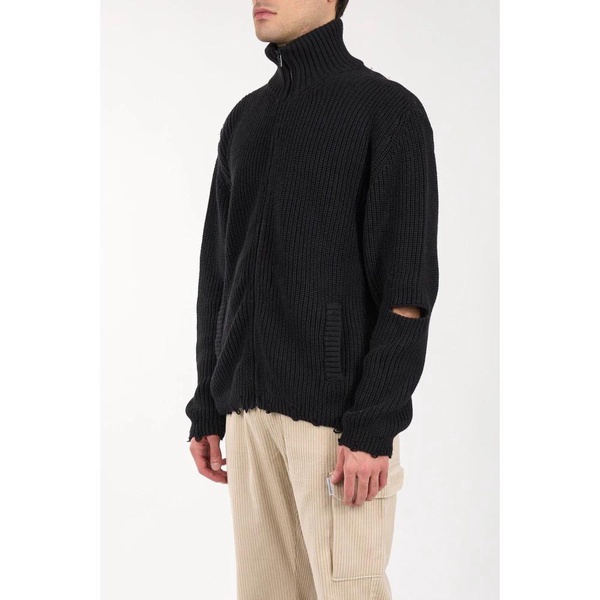 Zipper Cardigan with Distressed Cotton