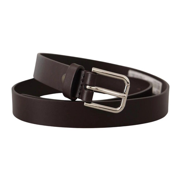 Dark Brown Leather Belt with Metal Buckle