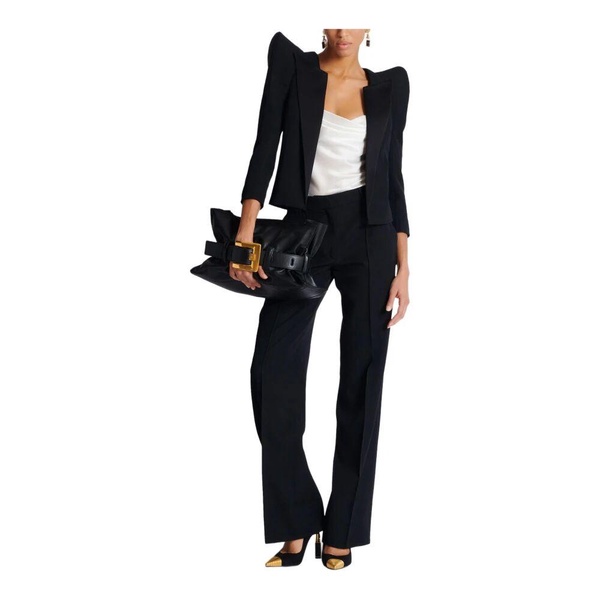 Cropped grain de poudre jacket with structured shoulders