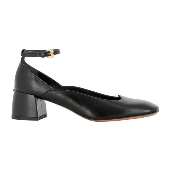 Black Leather Square Toe Heels