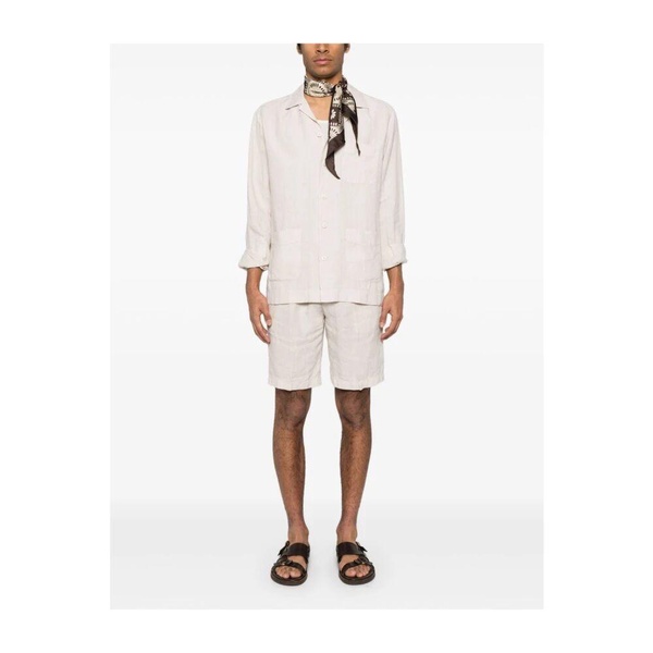 White Linen Bowling Collar Overshirt