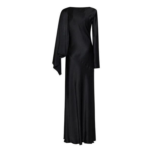 Black Asymmetrical Ruffled Sleeve Dress