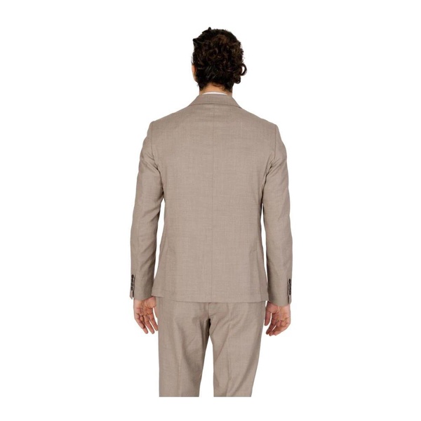 Beige Classic Suit with Button Fastening