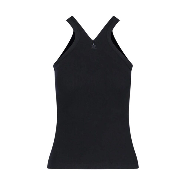 Black Ribbed V-Neck Sleeveless Top