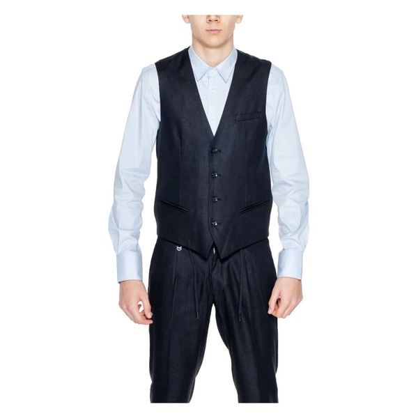 Black Linen-Blend Buttoned Gilet