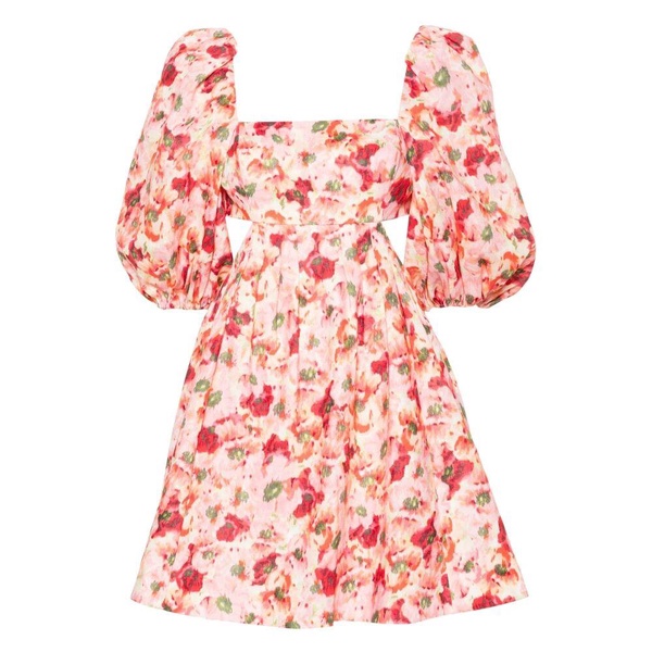 Pink Linen Dress with Blouson Sleeves