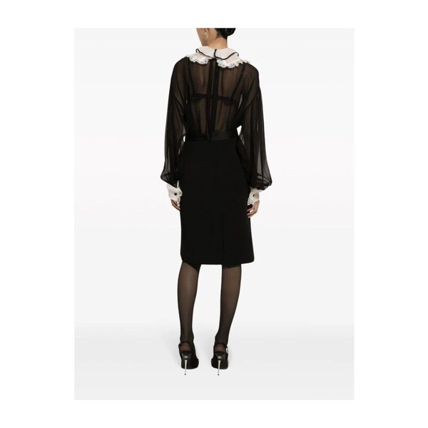 Black Bow Wool Skirt High Waist
