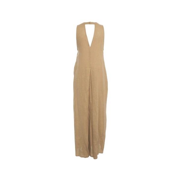 Beige Linen Maxi Dress with Pockets