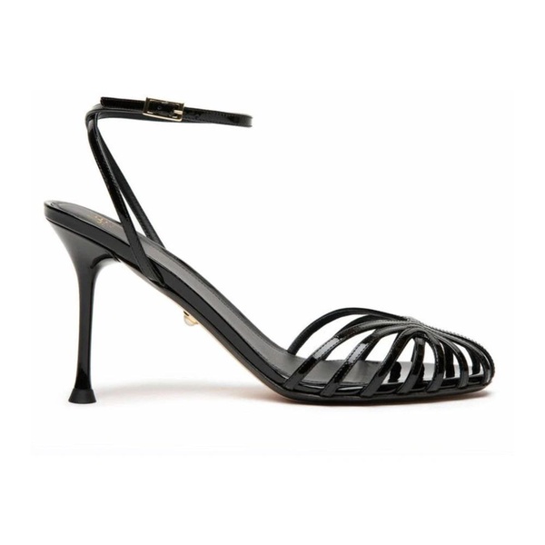 Black Patent Leather Cage Sandals