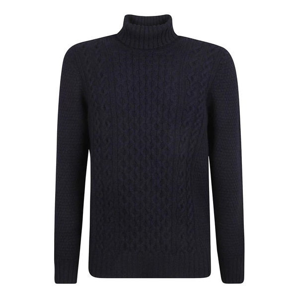 Blue Cable-Knit Roll Neck Jumper