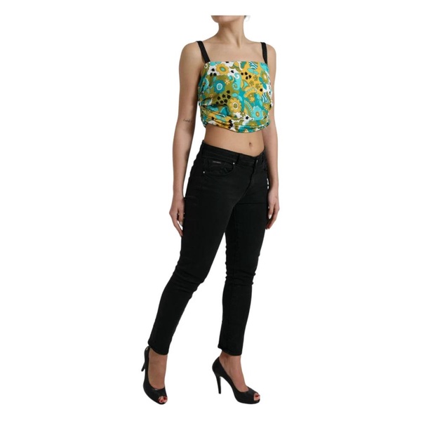 Elegant Floral Silk Blend Cropped Tank Top