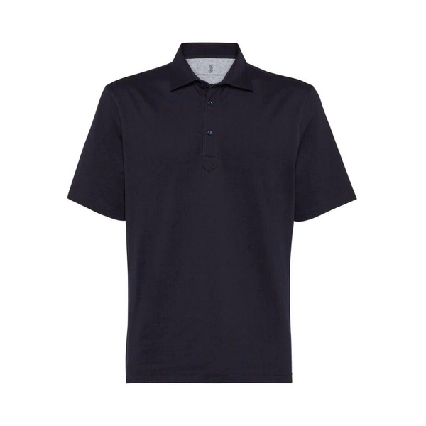 Navy Blue Cotton Polo Sweater