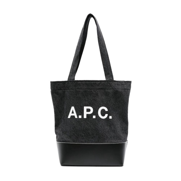 Black Denim Panelled Bag with Logo Print