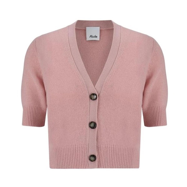 Short Sleeve Cashmere Cardigan with Button