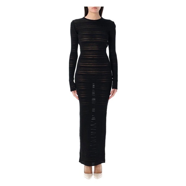 Black Sheer Knit Long Dress