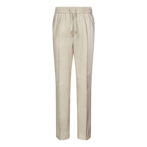 Beige Linen Wool Silk Trousers