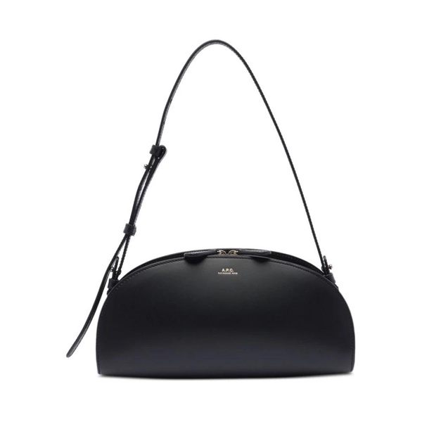 Black Leather Shoulder Bag with Zipper