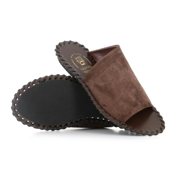 Brown Suede Sandal with Asymmetric Band