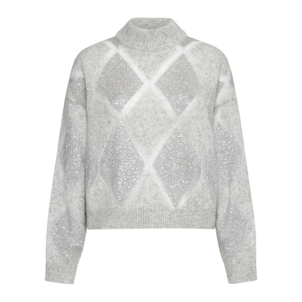 Grey Argyle Sequin Sweater