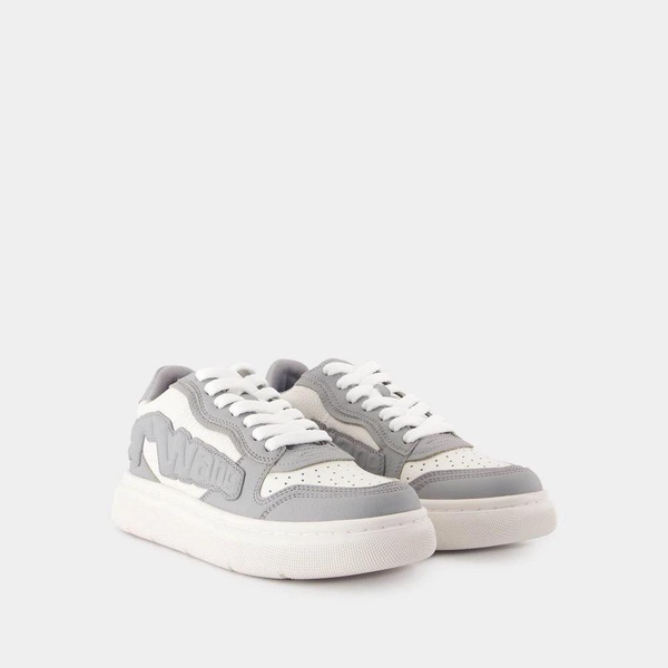 Grey Leather Puff Sneakers