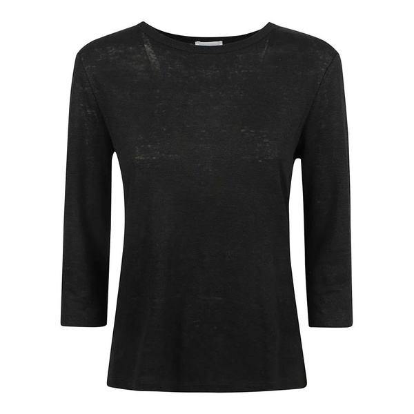 Black Linen Top Three-Quarter Sleeves