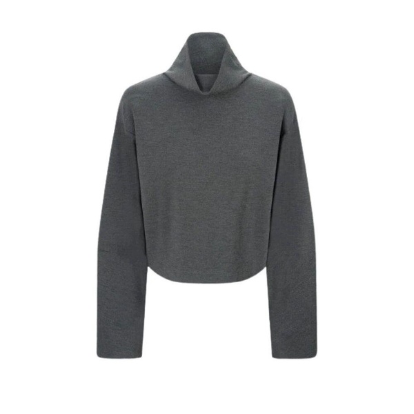 Heather Grey Ponte Top with Sculptural Sleeves