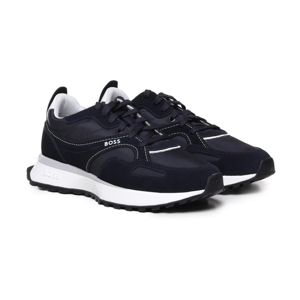 Blue Leather Sneakers with Logo Applique