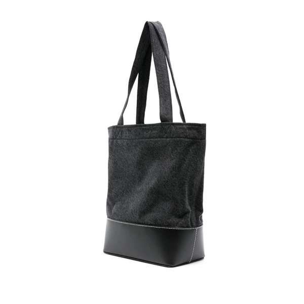 Black Denim Panelled Bag with Logo Print