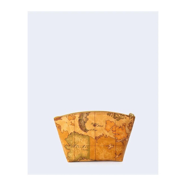 Beige Leather Trim Zip Bag