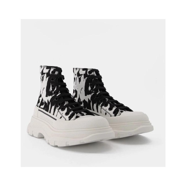 White Fabric Platform Sneakers
