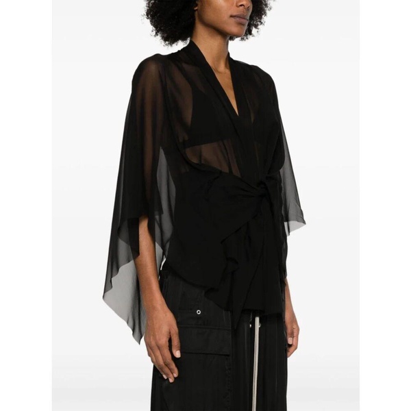 Black Silk Chiffon V-Neck Jacket