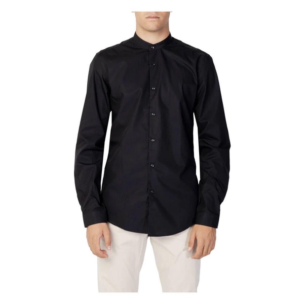 Black Mandarin Collar Long Sleeve Shirt