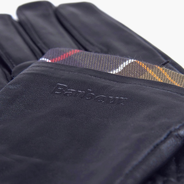 Barbour Women's Tartan Trimmed Leather Gloves - Black/Classic - L