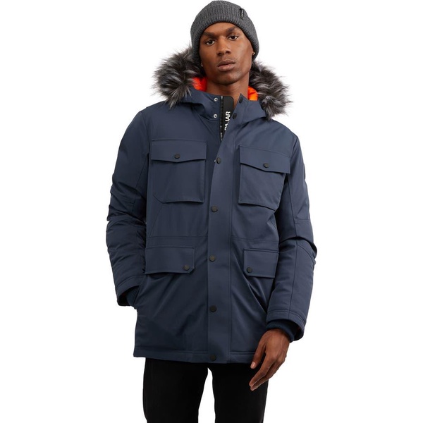 men’s soren mid length parka with fixed hood and detachable faux fur