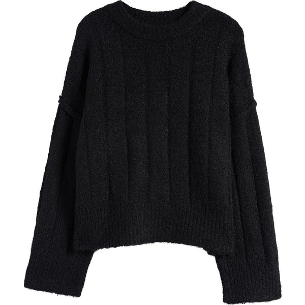 Topshop knitted fluffy rib oversized crew sweater in black