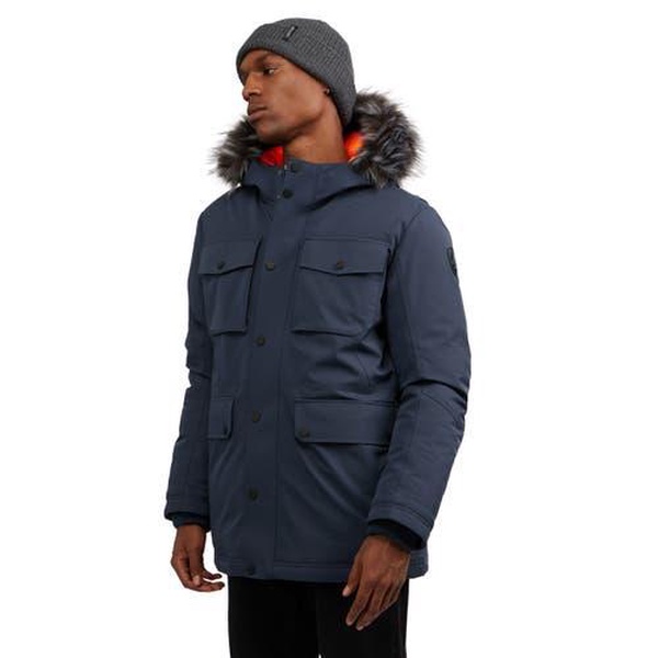 men’s soren mid length parka with fixed hood and detachable faux fur