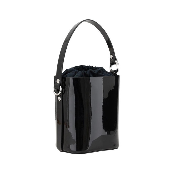 Patent Leather Drawstring Bucket Bag with Orb Detailing