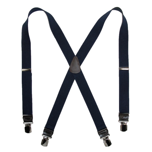 men's elastic anti slip pin clip suspenders with leather drop tabs