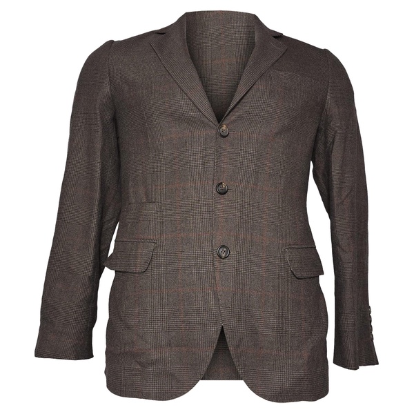 plaid single-breasted blazer in brown wool
