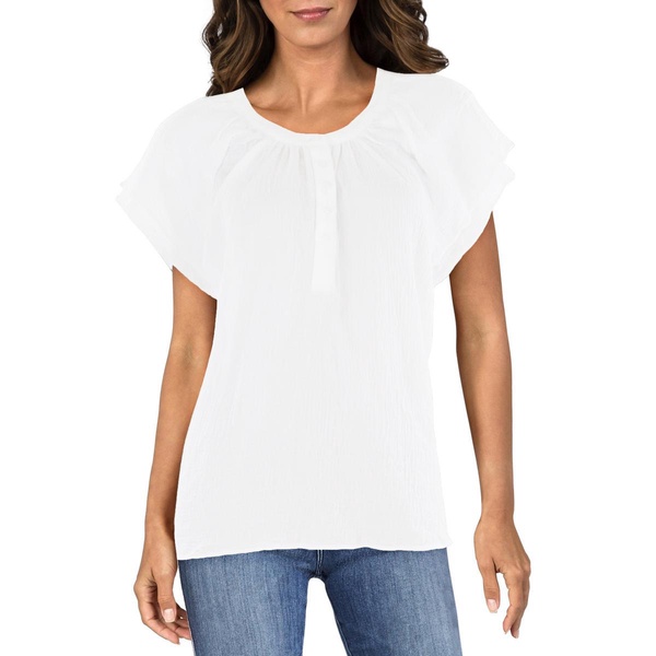 womens split neck flutter sleeve henley