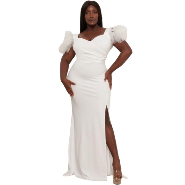 mesh tulle shoulder plus size maxi dress