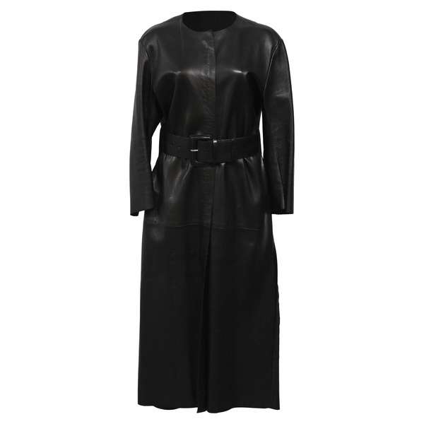 long coat with belt in black leather