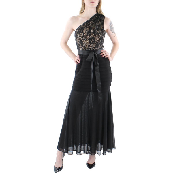 petites womens tie waist pintuck evening dress