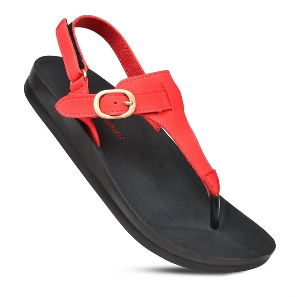 women's ridge ankle strap sandal in red