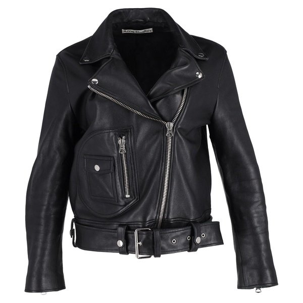 zip up biker jacket in black leather